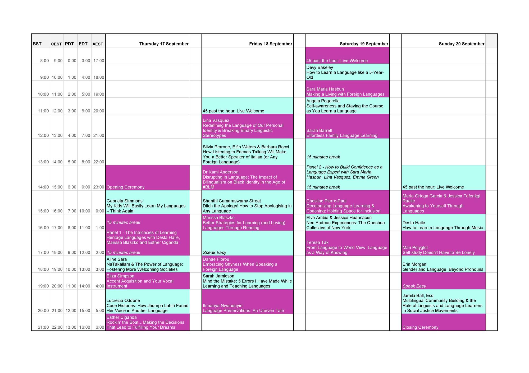 Women in Language Schedule 2020