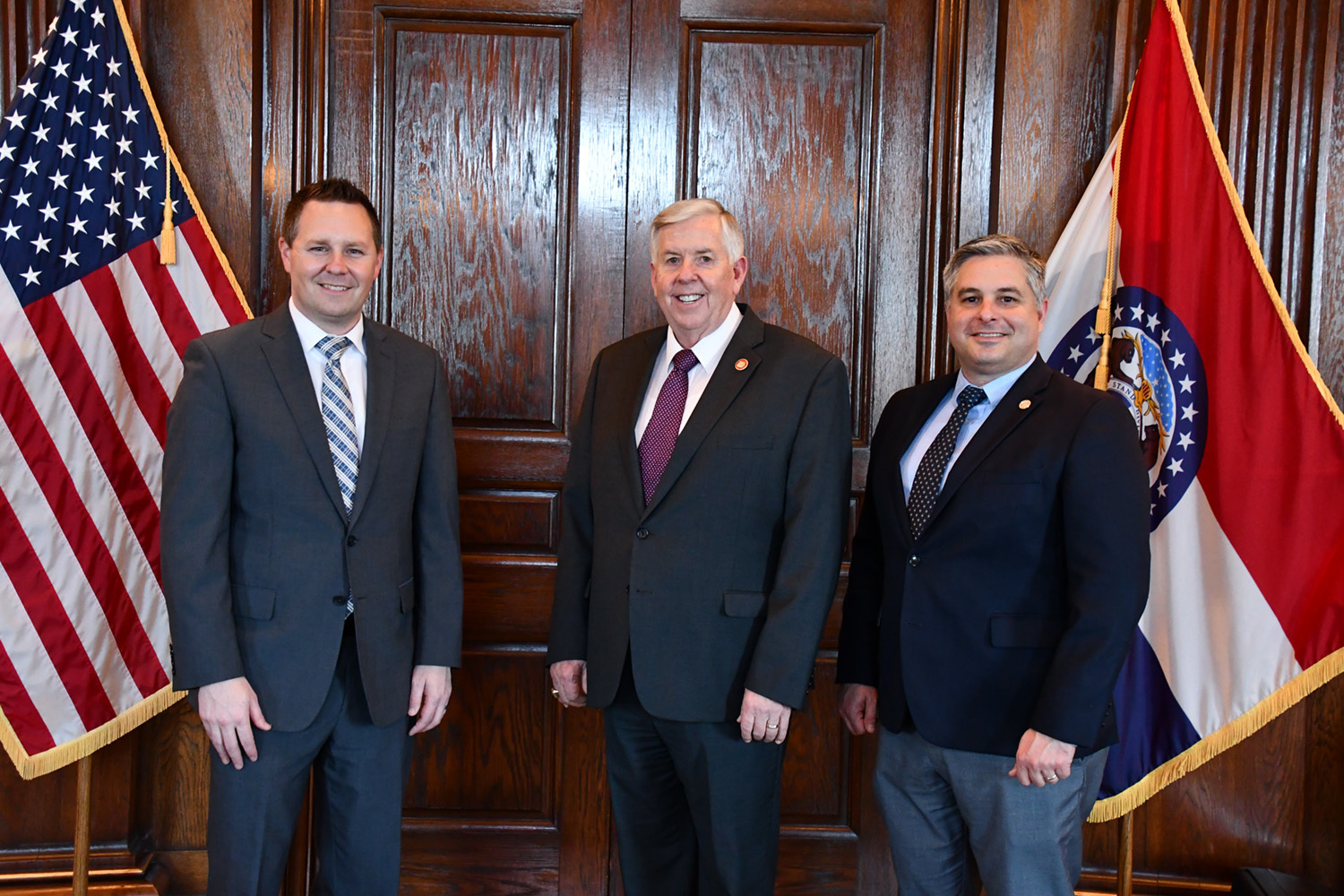 Shad Burner, Governor Parson, and Department of Economic Development Director Rob Dixon