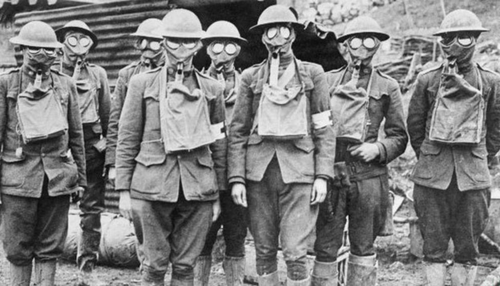 Soldiers in gas masks