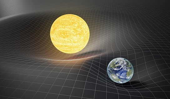 Relativity theory - representation of space curving in response to the mass of the sun and earth