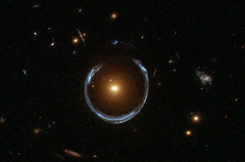 Example of gravitational lensing - galaxy appears as a ring of light