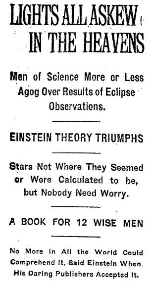 NY Times Announcement of Eddington Experiment